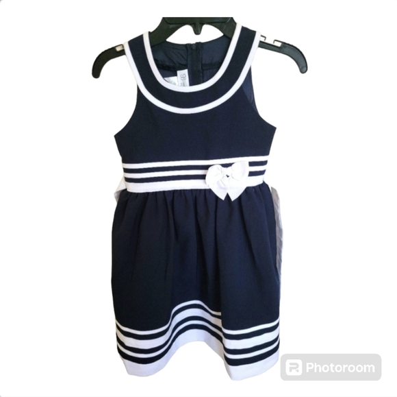 Bonnie Jean Exclusive Blue White Striped Sleevesless Bow Dress Size 6X Girls - Picture 1 of 6